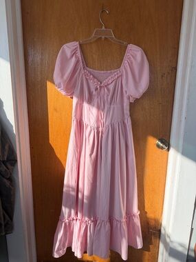 Girls' Pink Puff-Sleeve Midi Dress